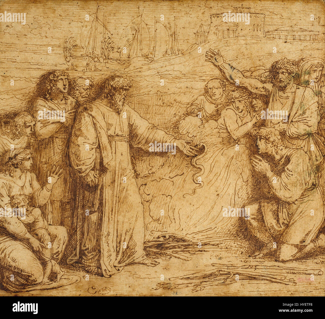 Miracle of Saint Paul de Felice Giani est une peinture néoclassique italienne représentant le miracle biblique réalisé par Saint Paul, caractérisé par sa composition dramatique et l'utilisation de la lumière et de l'ombre typiques du néoclassique Banque D'Images