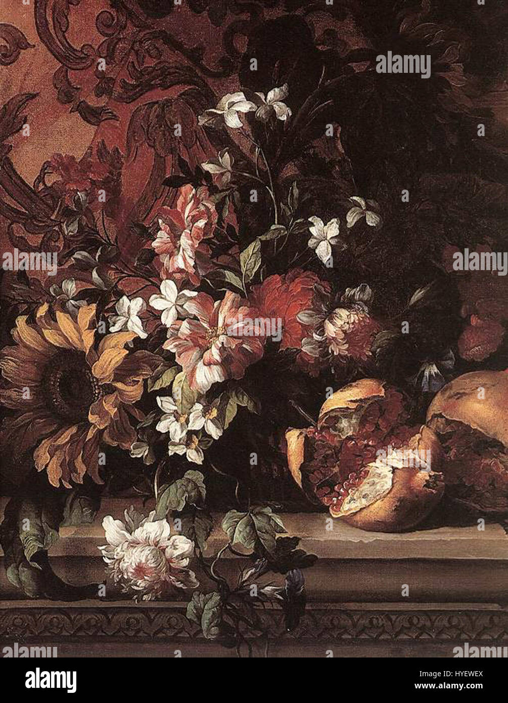 « Fleurs » de Jean Baptiste Monnoyer est une peinture de nature morte mettant en valeur un arrangement de fleurs vibrantes. Connu pour son expertise dans les natures mortes florales, Monnoyer a capturé la beauté détaillée et les couleurs naturelles des fleurs en mettant l'accent sur la texture et la composition. Banque D'Images