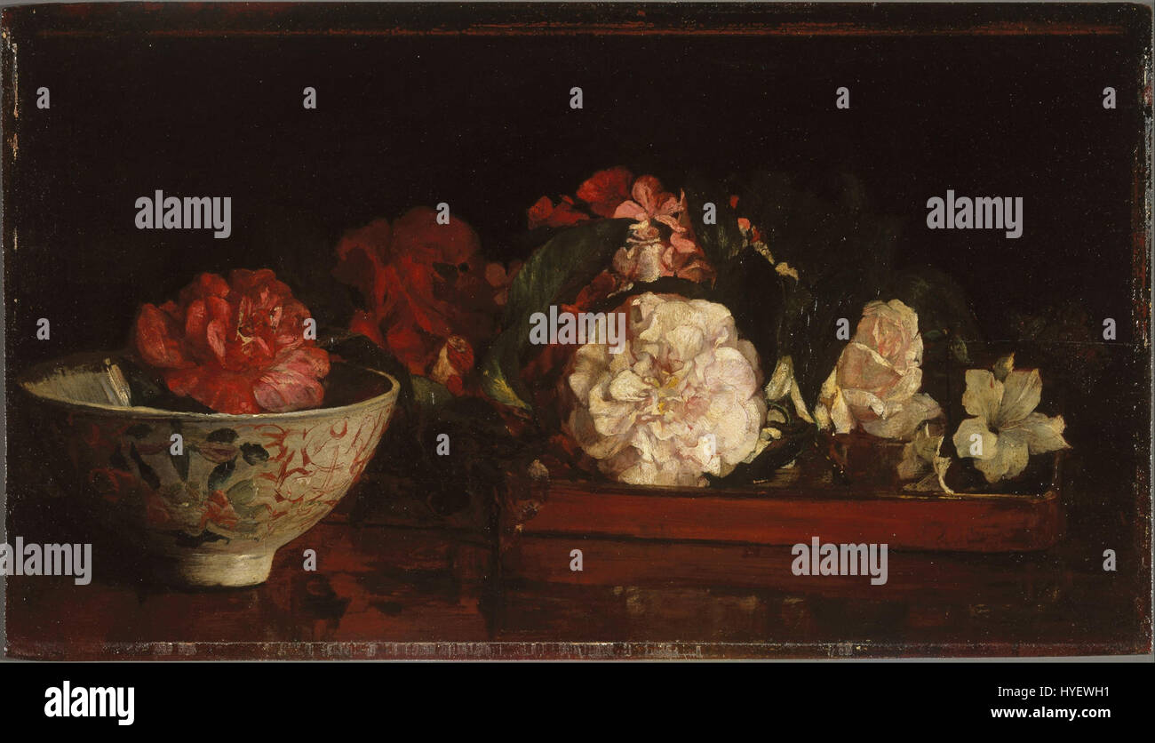 John La Farge Fleurs sur un plateau japonais sur une table en acajou Google Art Project Banque D'Images