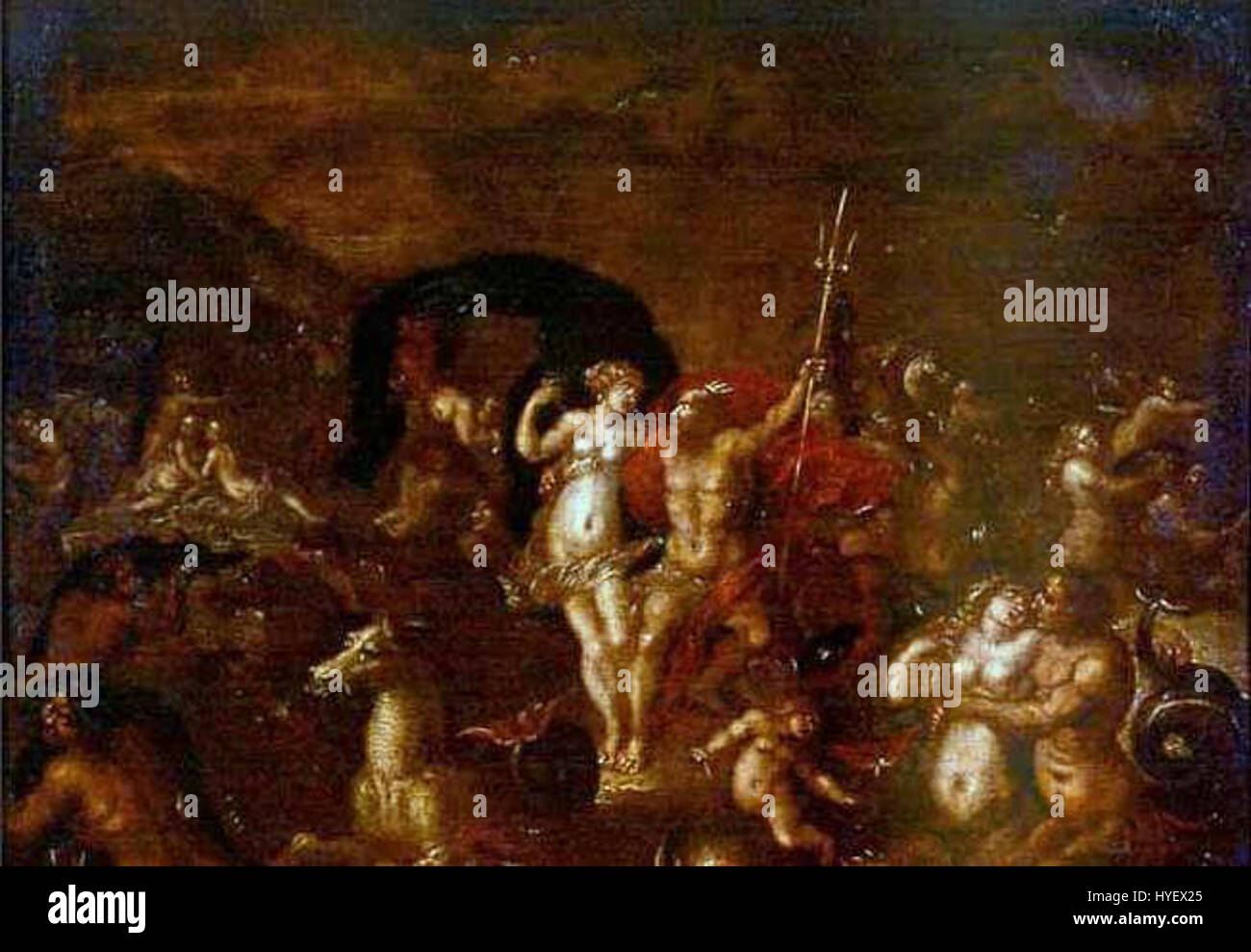 Poséidon et Amphitrite, une peinture par Hendrick van Balen, un artiste flamand, à l'huile sur cuivre. Banque D'Images