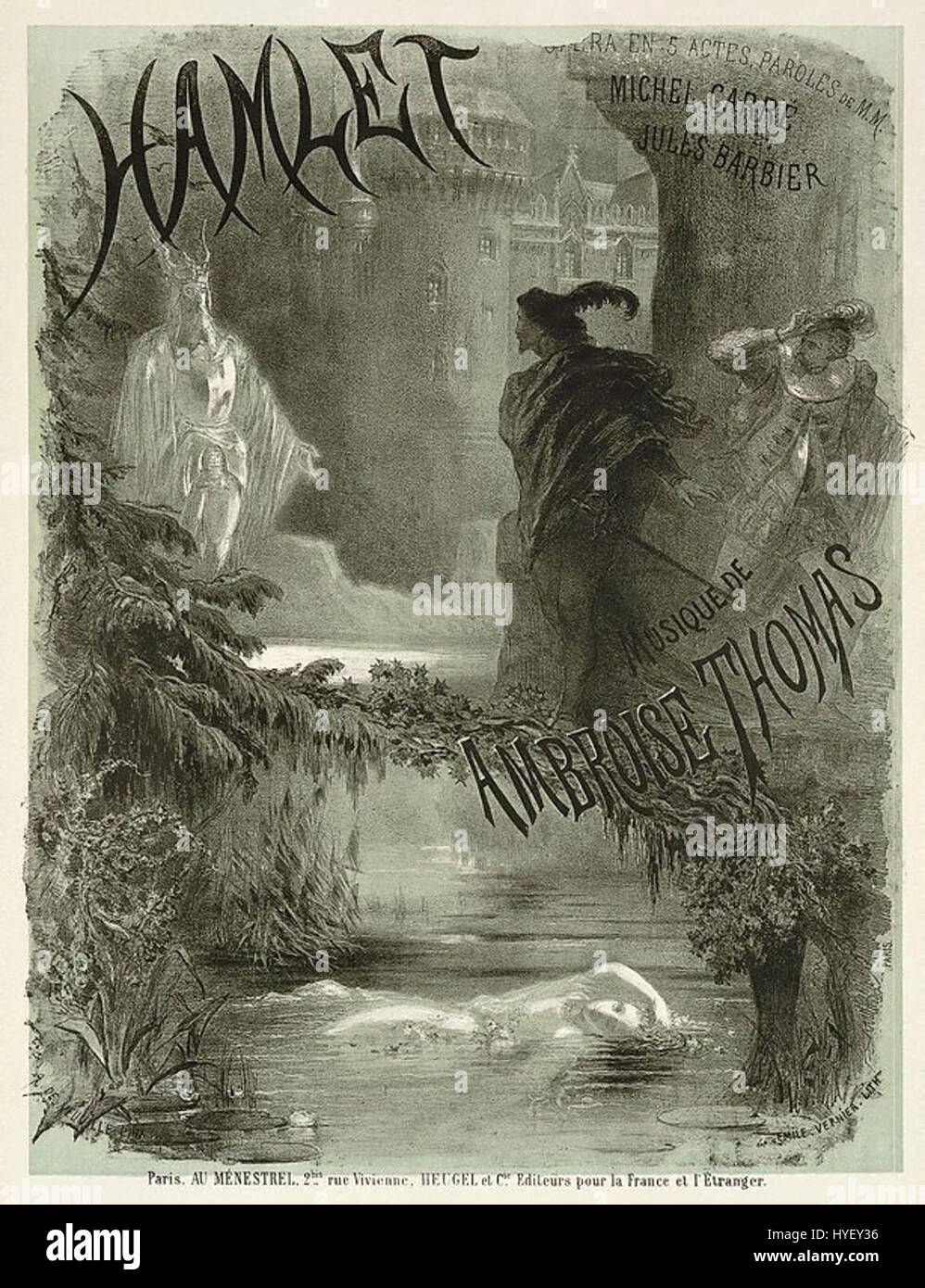 La représentation de Hamlet par Alphonse de Neuville capture la tension dramatique de la pièce de Shakespeare, dépeignant la scène emblématique du prince de Danemark dans une profonde contemplation. Banque D'Images