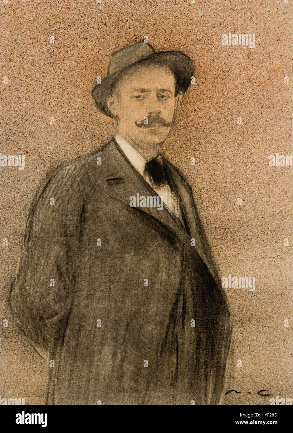 Cette peinture de Ramon Casas est un bel exemple de l'art espagnol, souvent associé à sa collaboration avec Ignacio Zuloaga. Il présente de riches portraits et des éléments thématiques liés à la culture espagnole. Banque D'Images
