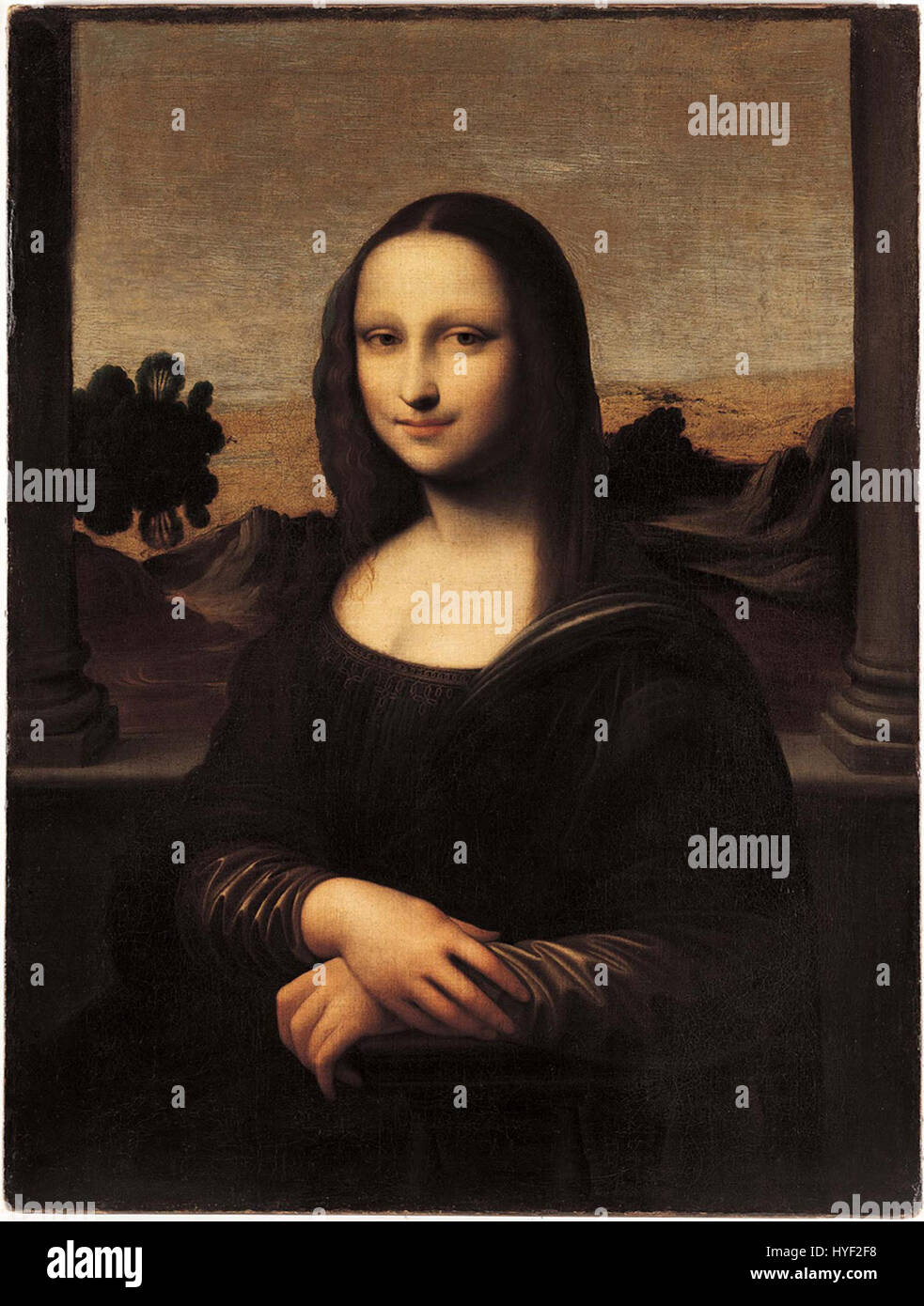 L'Isleworth Mona Lisa est un portrait attribué à Léonard de Vinci, qui serait antérieur à la célèbre version du Louvre. La peinture, présentant une composition similaire mais avec des différences subtiles, est souvent discutée dans le contexte des premières œuvres de Da Vinci. Banque D'Images