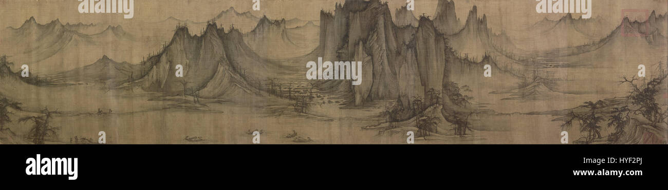 « Fishermen on a Mountain Stream » de Xu Daoning est une peinture de paysage chinoise représentant des pêcheurs dans un cadre montagneux serein. Connu pour son habileté à capturer la beauté naturelle, le travail de Xu illustre l’harmonie entre les humains et la nature. La peinture est considérée comme un exemple classique de l'encre de Chine et du lavage Banque D'Images