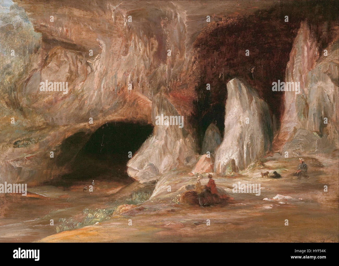 La peinture de Conrad Martens sur les colonnes de stalagmites à l’entrée sud de la grotte Burrangalong met en valeur les formations naturelles spectaculaires trouvées dans les grottes australiennes. Banque D'Images