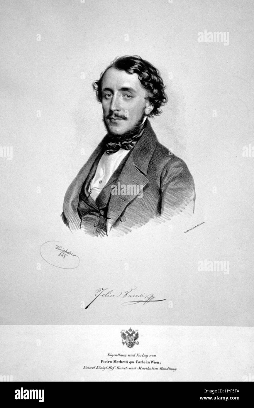 Felice Varesi Litho est une lithographie représentant l'acteur et chanteur d'opéra italien Felice Varesi, connu pour ses performances au XIXe siècle. La lithographie capture sa ressemblance dans un style portrait traditionnel, mettant en valeur l'approche artistique de l'époque. Banque D'Images