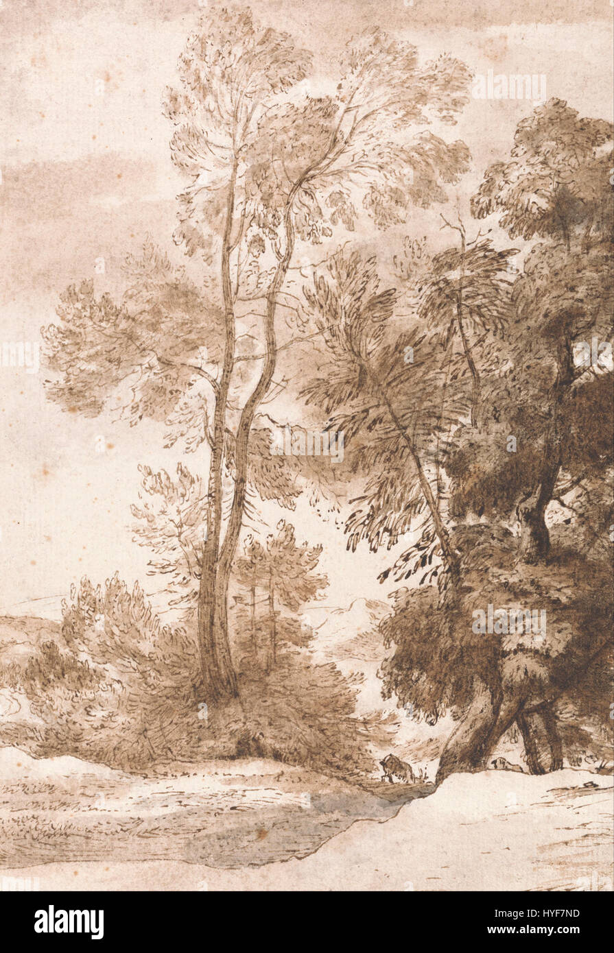 « Arbres et cerfs » de John Constable présente une scène de paysage naturel, capturant la coexistence paisible de la faune et de la nature. L’accent mis par Constable sur la campagne anglaise souligne la beauté de la vie rurale. Banque D'Images