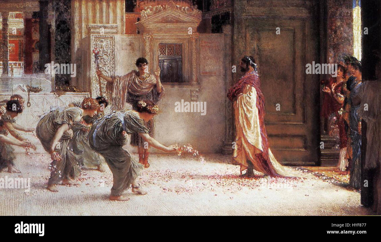 Le travail de Lawrence Alma Tadema du 19ème siècle se concentre sur des sujets classiques avec un accent sur les détails fins, en particulier dans la représentation de l’antiquité romaine et grecque. Ses techniques de peinture mettent l'accent sur la texture et la précision historique. Banque D'Images