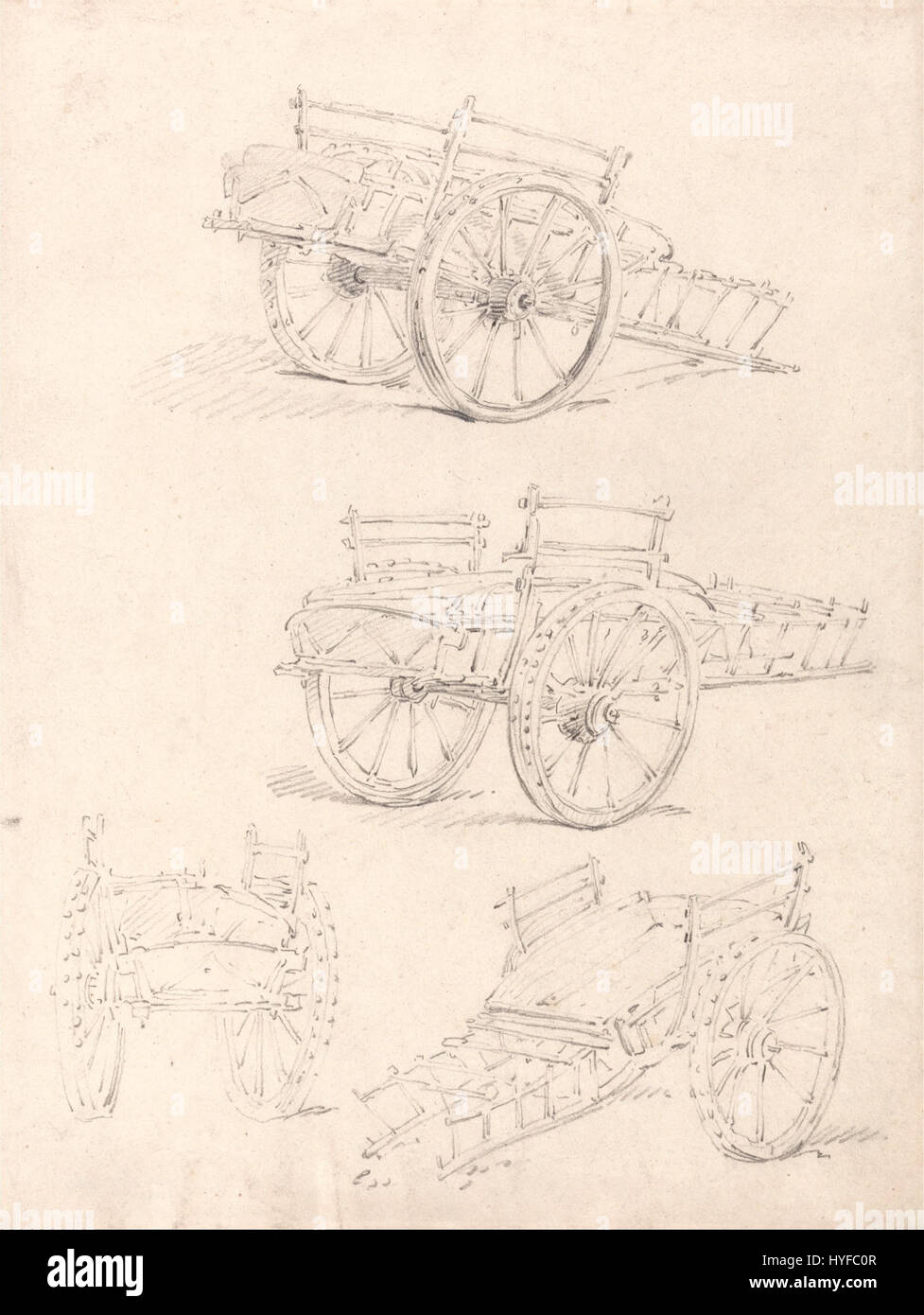 Les « quatre études d'un chariot à foin » de Thomas Girtin sont une série d'études aquarelles axées sur la vie rurale. Les peintures explorent le mouvement et la forme d'un chariot à foin, capturant l'essence du travail agricole et de l'environnement naturel dans un style réaliste. Banque D'Images