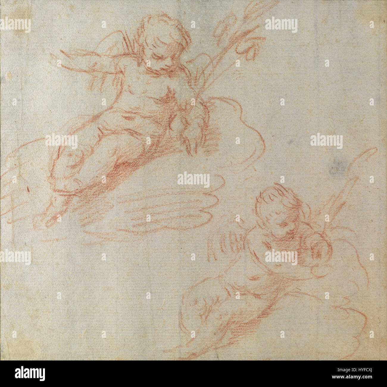 Anjinhos (petits anges) de Simone Cantarini est une peinture baroque représentant des figures chérubiennes, mettant l'accent sur la grâce, la douceur et la beauté éthérée. La pièce est une démonstration du rendu délicat de Cantarini de l'innocence juvénile et de l'inspiration divine, typique des thèmes baroques religieux et angéliques. Banque D'Images