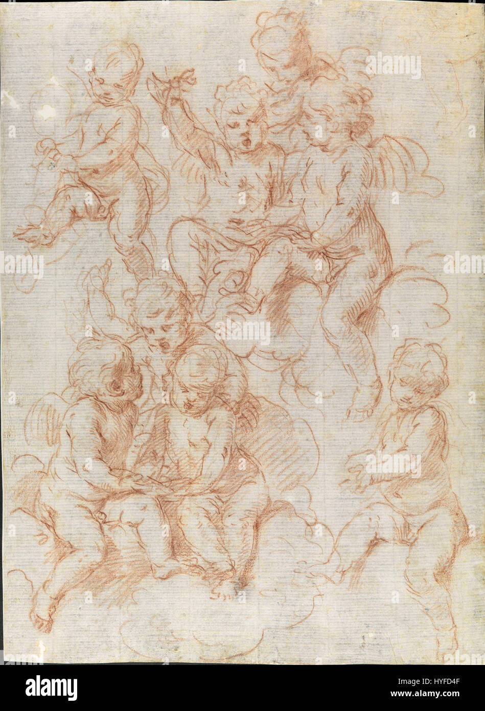 'Estudos de anjinhos' de Simone Cantarini se traduit par 'études de petits anges', une série de dessins centrés sur des figures angéliques. Cantarini, artiste baroque italien, était connu pour ses compositions délicates et spirituelles. Banque D'Images