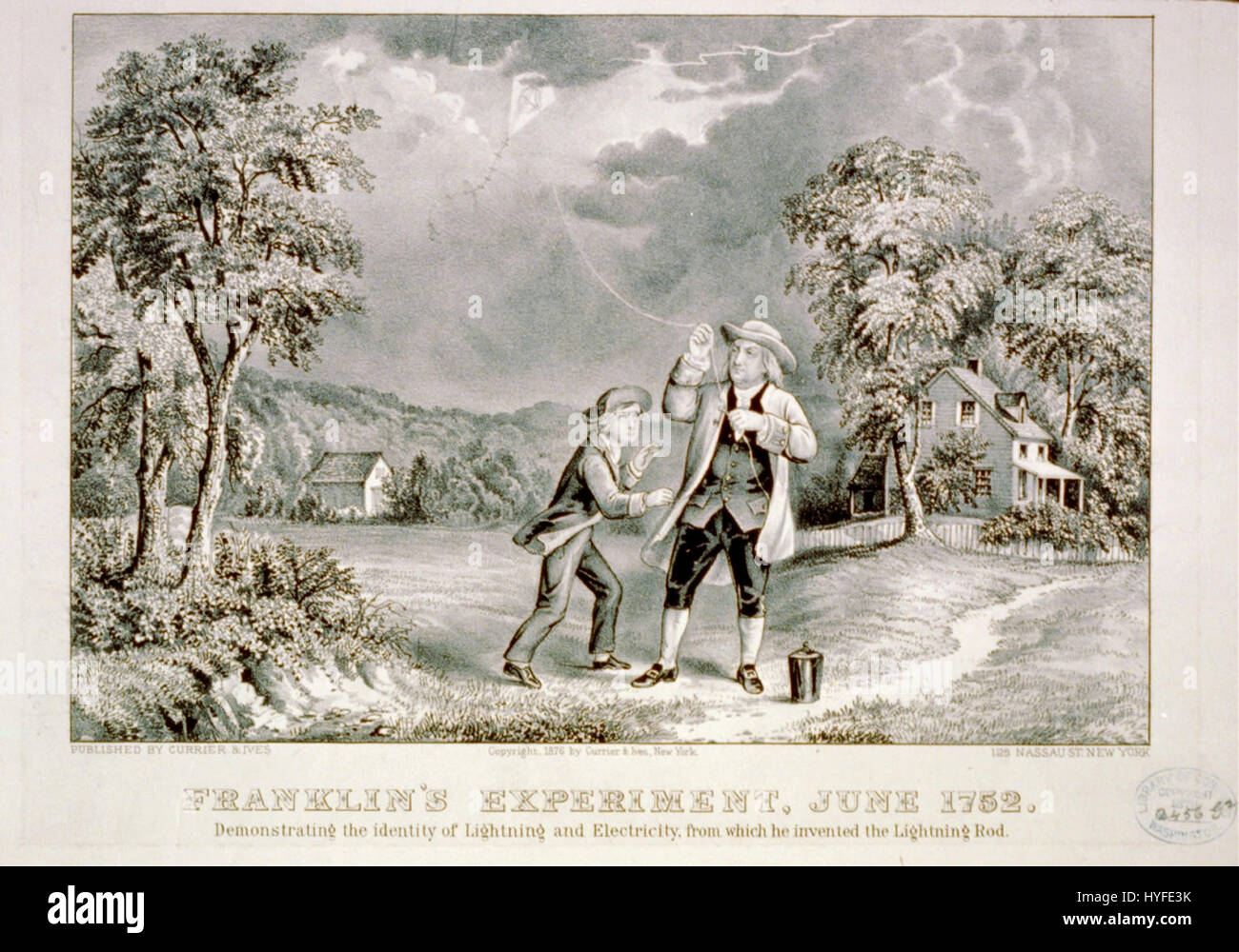 L'expérience foudre de Benjamin Franklin de 1752 était une étude scientifique révolutionnaire qui a démontré la nature électrique de la foudre. L'expérience de Franklin a contribué à faire progresser la compréhension de l'électricité. Banque D'Images