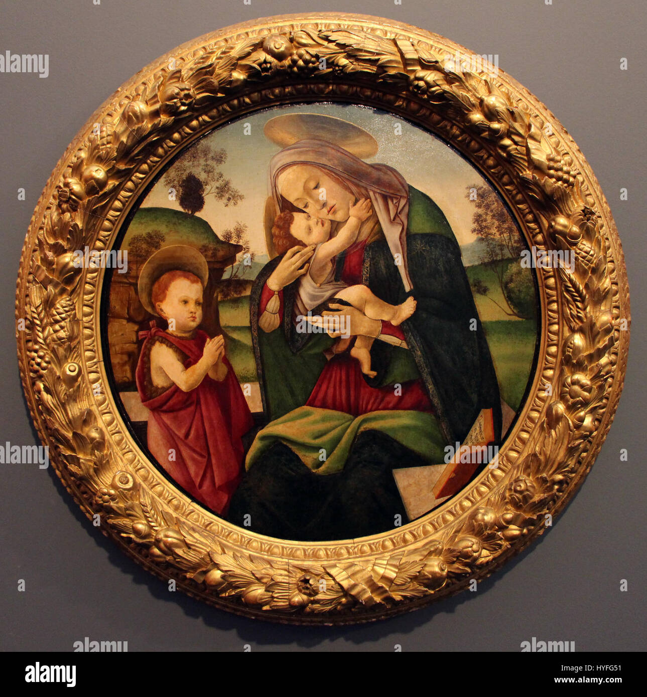 Sandro Botticelli e bottega, Madonna col bambino e san giovannino dans un tondo, 1490 1500 ca. 01 Banque D'Images