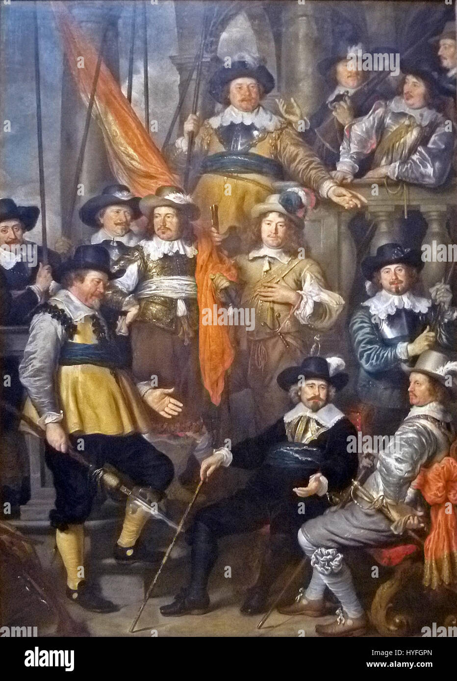 La peinture de Govert Flinck 'Schutters van wijk XVIII onder leiding van kapitein Albert Bas' représente un groupe de milices historiques d'Amsterdam au XVIIe siècle, dirigé par le capitaine Albert Bas. Banque D'Images La peinture de Govert Flinck 'Schutters van wijk XVIII onder leiding van kapitein Albert Bas' représente un groupe de milices historiques d'Amsterdam au XVIIe siècle, dirigé par le capitaine Albert Bas. Banque D'Images