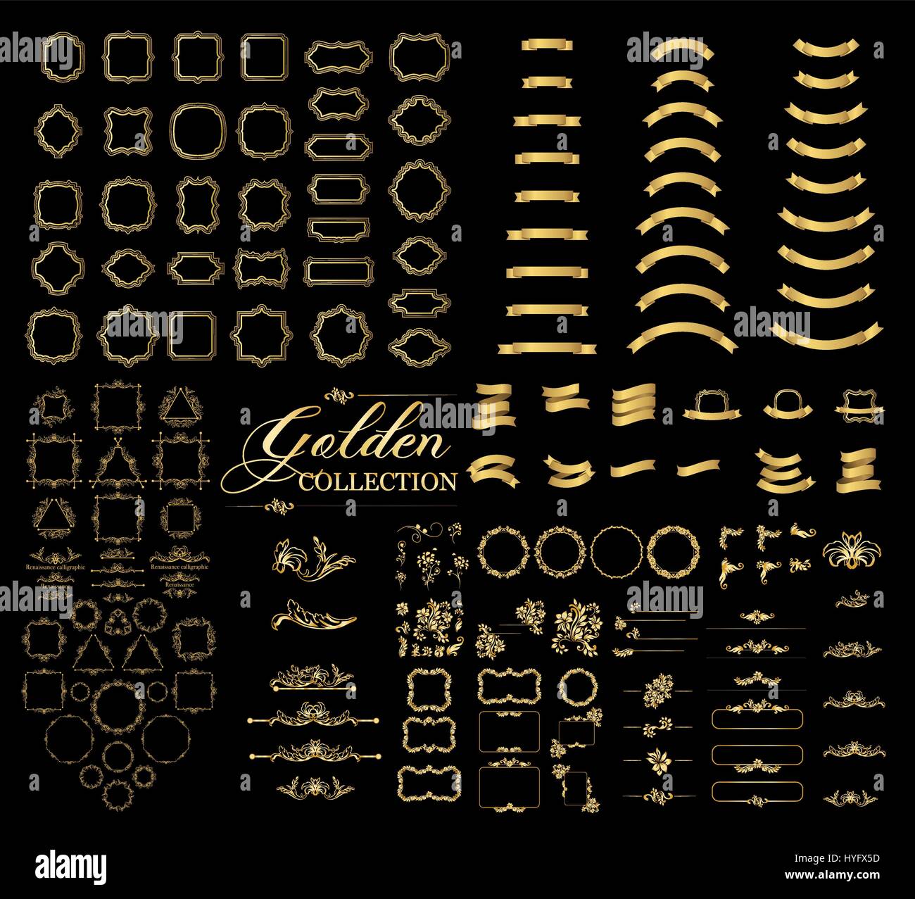 Bordures et cadres collection d'or de l'or, décoration élégante, signe de vignette en pointillés Illustration de Vecteur
