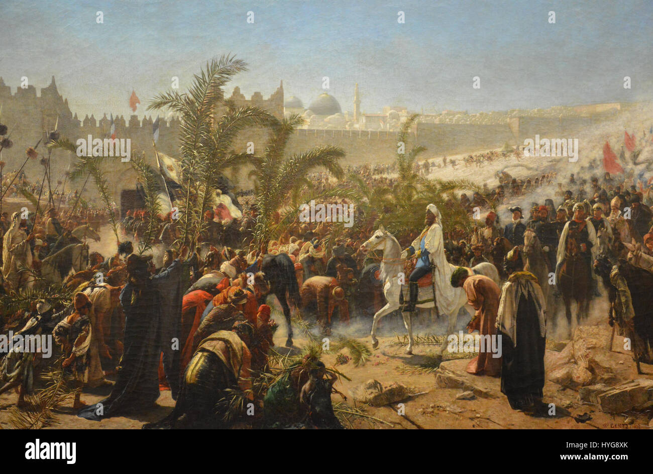 « Le prince héritier Friedrich Wilhelm de Prusse entre à Jérusalem en 1869 » de Wilhelm Gentz décrit un événement historique important, capturant le moment où le prince héritier de Prusse est entré à Jérusalem au cours de ses voyages. L’œuvre reflète la grandeur du moment historique. Banque D'Images