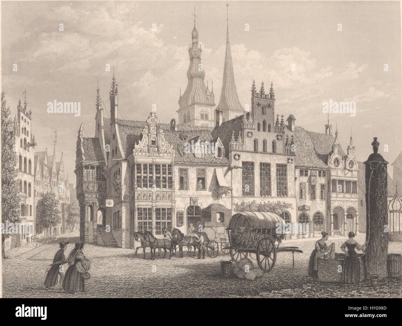 Cette représentation historique de Lemgo de 1541 montre l'architecture et l'aménagement de la ville au XVIe siècle. Il donne un aperçu de la structure urbaine et du développement culturel de l'époque. Banque D'Images