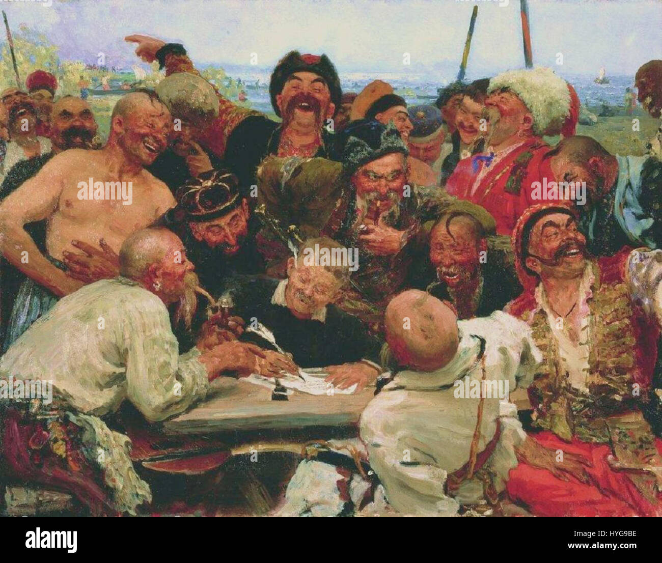 Le croquis "réponse des cosaques zaporozhiens", créé entre 1880 et 1890, est une œuvre d'Ilya Repin. Le croquis capture l'esprit rebelle des cosaques zaporozhiens alors qu'ils rédigent une lettre de provocation au sultan ottoman. Banque D'Images