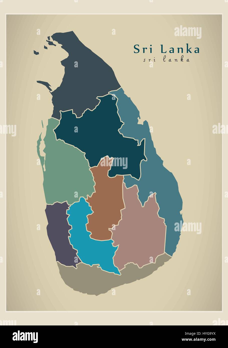 Carte moderne - Sri Lanka LK politique avec les provinces Illustration de Vecteur