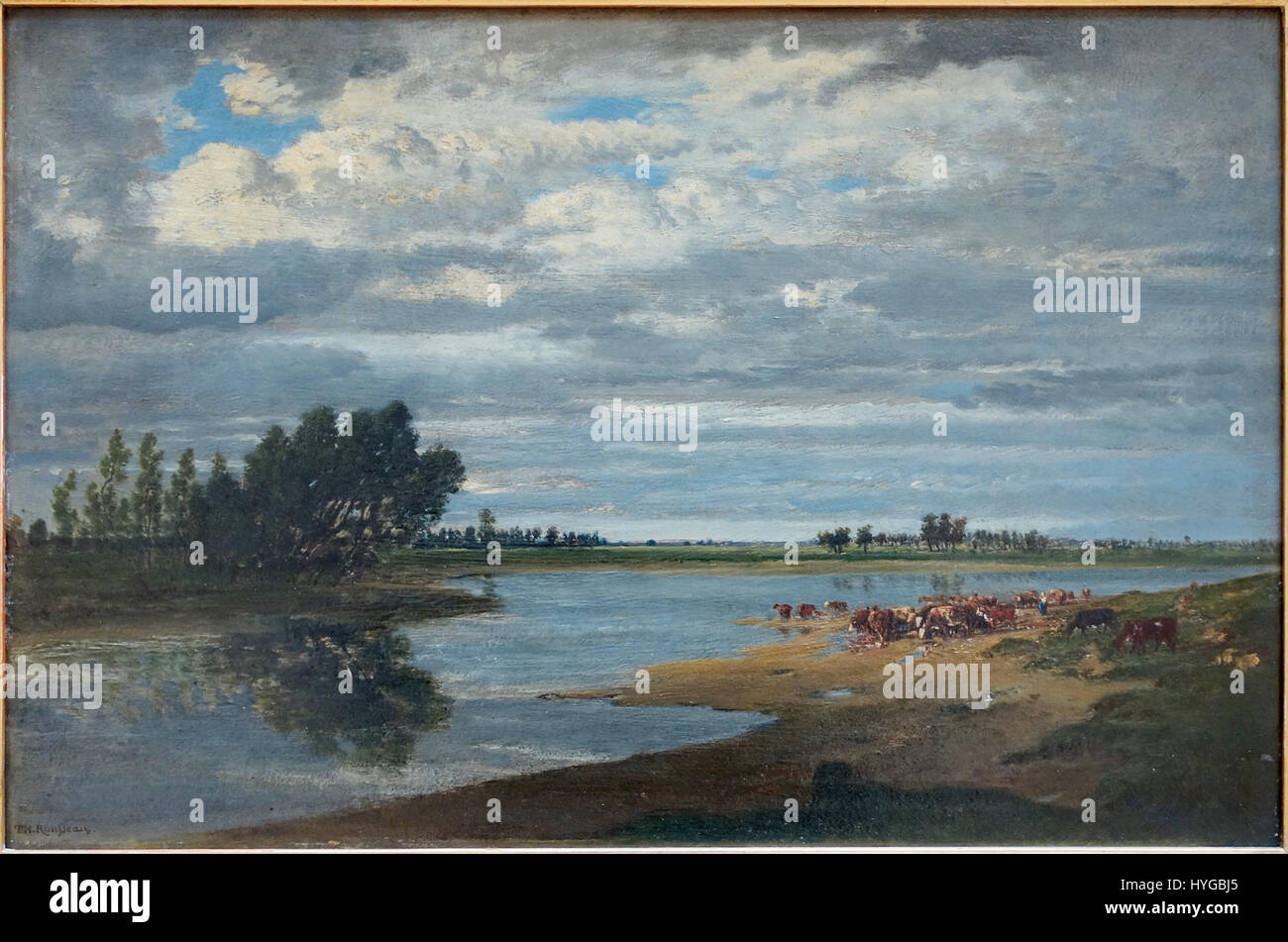 Une peinture de Jean-Jacques Rousseau, représentant une vue sereine de la Seine près de Villeneuve-Saint-Georges, soulignant l'influence de Rousseau sur la peinture de paysage. Banque D'Images