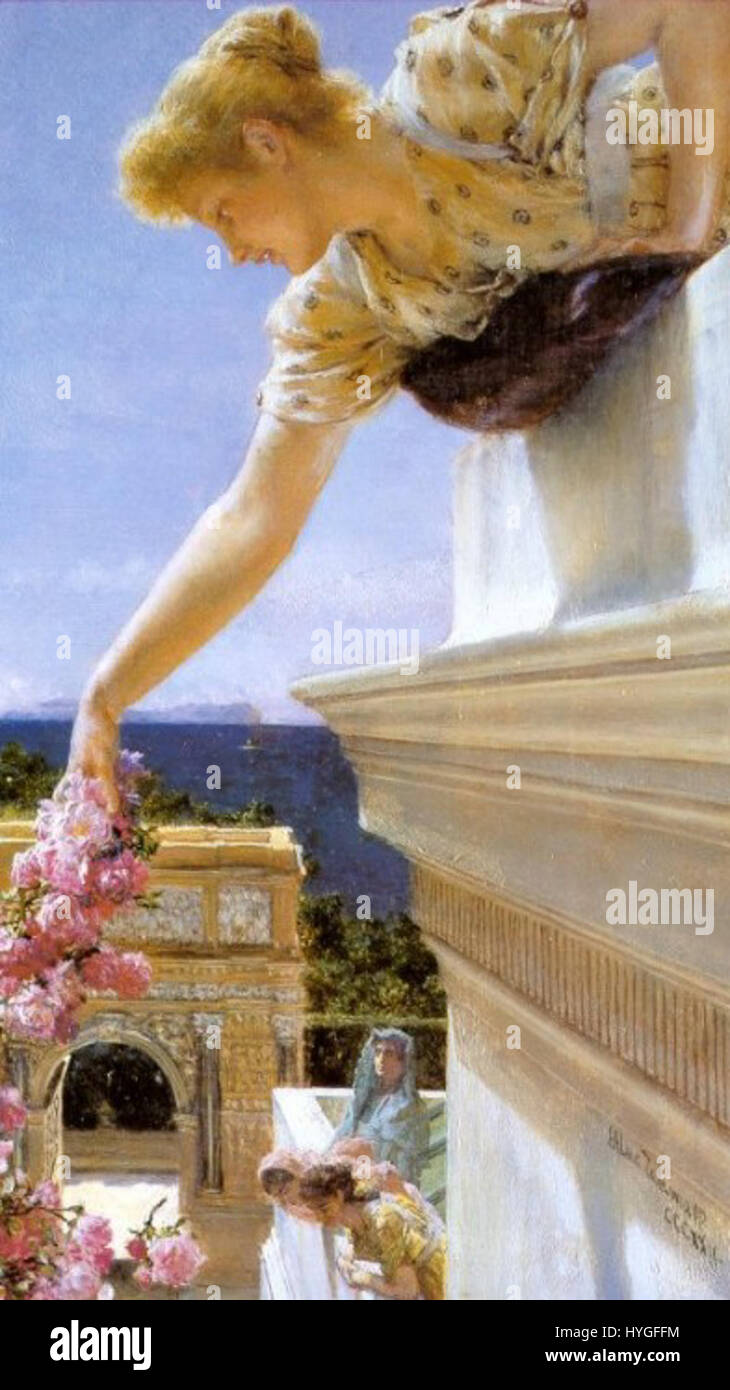 'Dieu vitesse !' Est une peinture de Sir Lawrence Alma-Tadema, achevée en 1893. Il représente une scène romaine ou grecque classique, capturant la grandeur et l'élégance typiques de l'œuvre de l'artiste, connue pour ses thèmes historiques et ses représentations détaillées. Banque D'Images