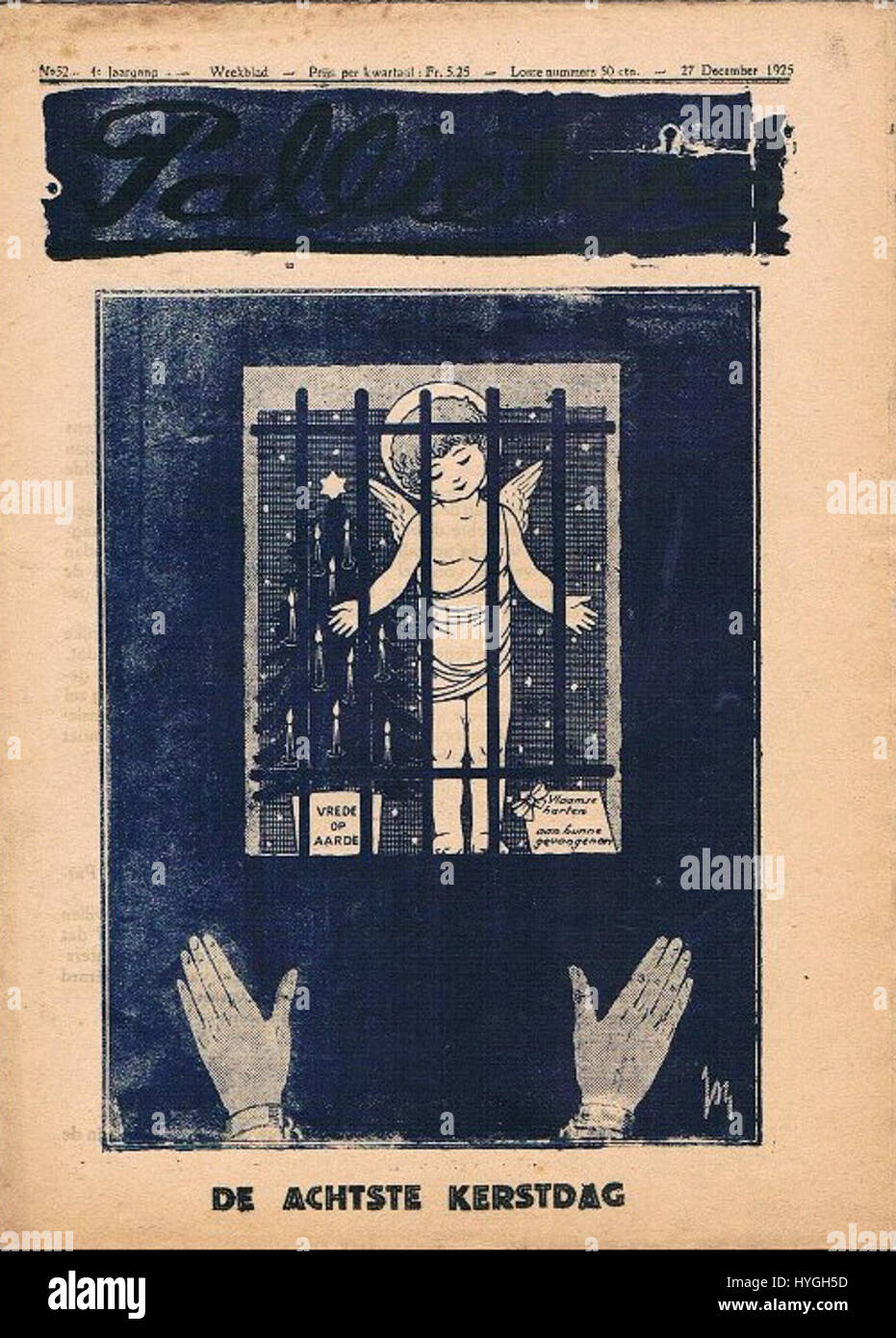 La première page de l'édition 1925 de 'Weekblad Pallieter' présente une couverture de journal historique de la saison de Noël, retraçant les événements culturels et sociétaux de l'époque. Banque D'Images