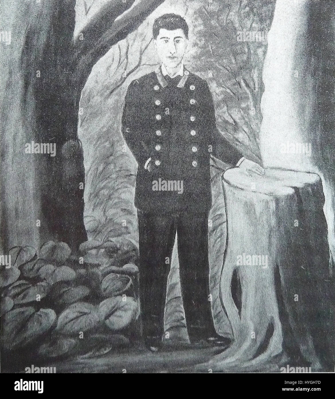 L’œuvre de Pirosmani « Iliazd » représente l’écrivain et traducteur géorgien Iliazd, illustrant le style folklorique caractéristique de l’artiste. Connu pour son style distinctif et naïf, Pirosmani capture la ressemblance d'Iliazd à travers une palette vibrante et des lignes audacieuses, reflétant à la fois la personnalité du sujet et les traditions folkloriques de Géorgie. Banque D'Images