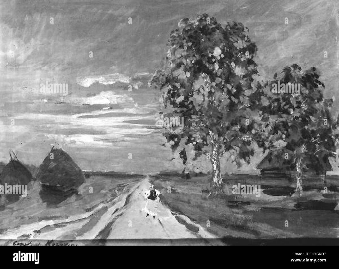 Konstantin Alexejevic Korovin était un peintre russe renommé, connu pour son travail dans l'impressionnisme et le post-impressionnisme. *Soumrak* (crépuscule), peint en 1901, présente un paysage serein baigné de douces teintes crépusculaires, démontrant la maîtrise de Korovin de la lumière et de l'atmosphère. Banque D'Images