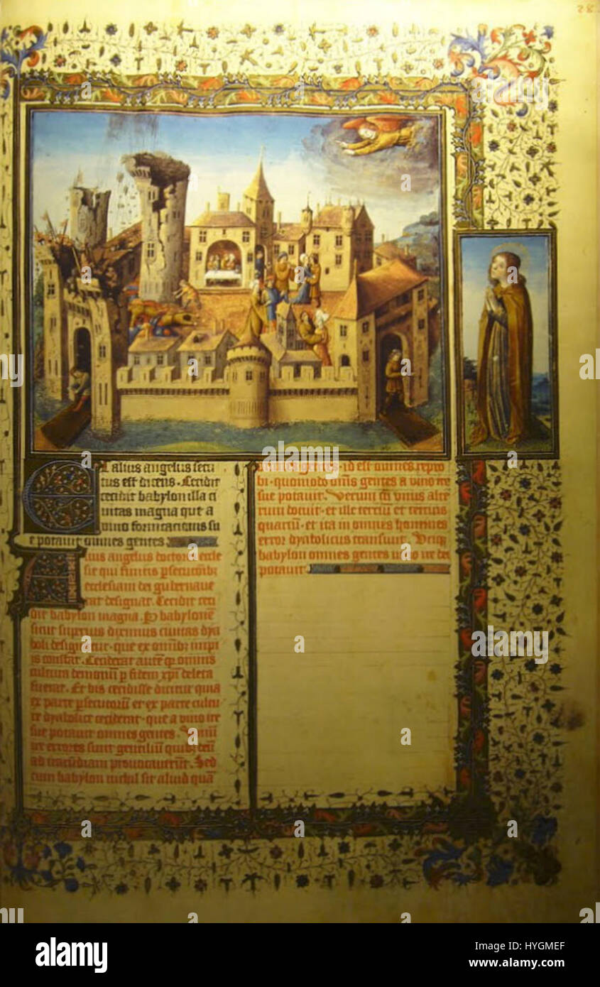 « Apokalypse Escorial » est une œuvre d'art probablement inspirée par des thèmes apocalyptiques, présentant des images dramatiques liées à la fin des temps. La pièce peut représenter des scènes chaotiques, invoquant la représentation artistique traditionnelle des visions apocalyptiques et des récits bibliques. Banque D'Images