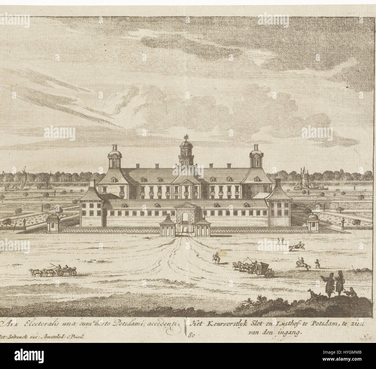 Cette œuvre de Pieter Schenk I présente le Stadtschloss Potsdam, un palais historique en Allemagne, capturé avec minutie détail en 1907. La pièce met en valeur la grandeur architecturale et l'importance historique de ce monument emblématique. Banque D'Images