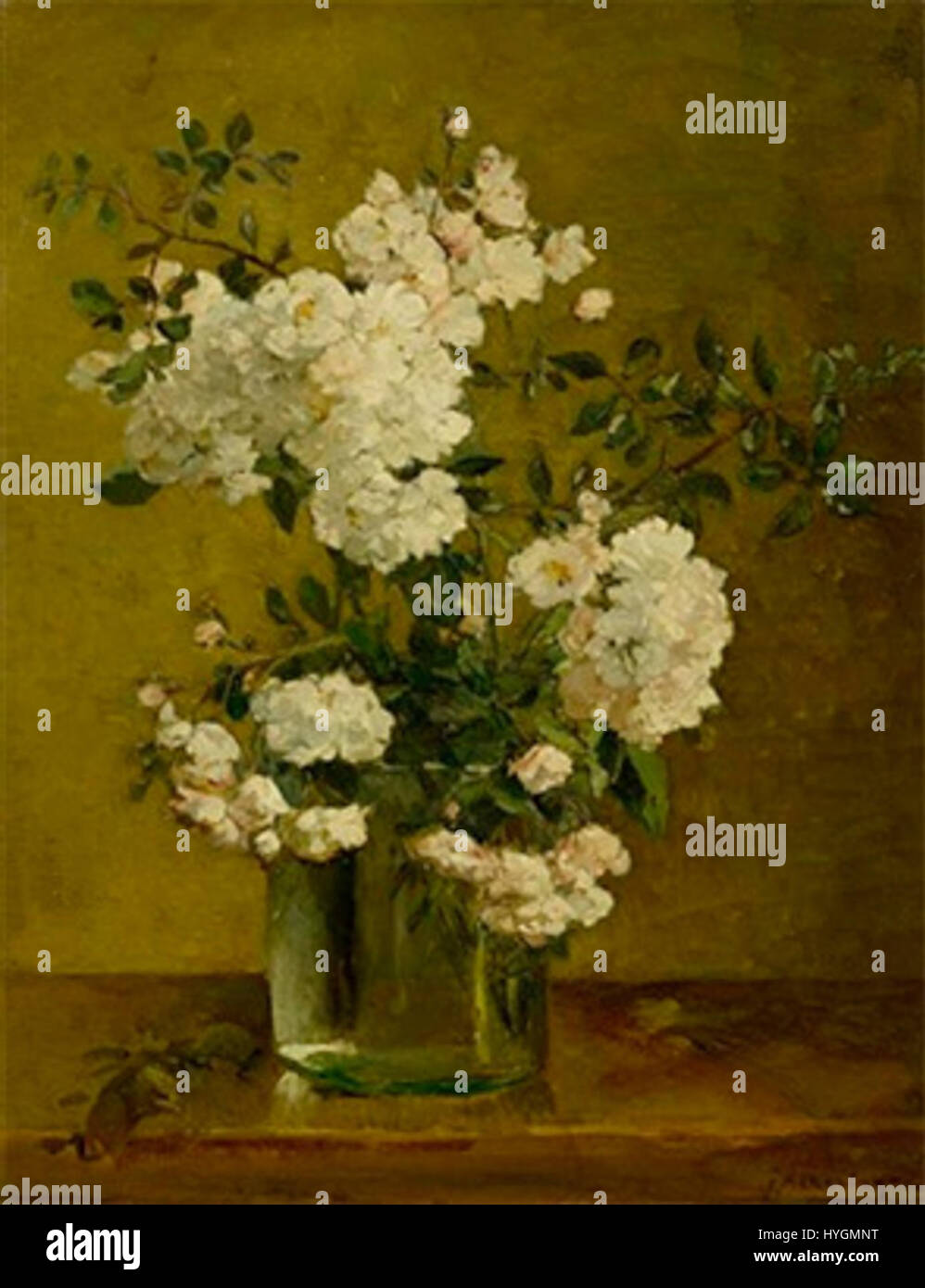 'Still Life with Roses' de Johannes Evert Akkeringa capture un arrangement délicat de roses, reflétant la maîtrise de l'artiste en botanique La représentation détaillée souligne la beauté naturelle et la fragilité des fleurs, un thème commun dans la peinture néerlandaise de natures mortes. Banque D'Images