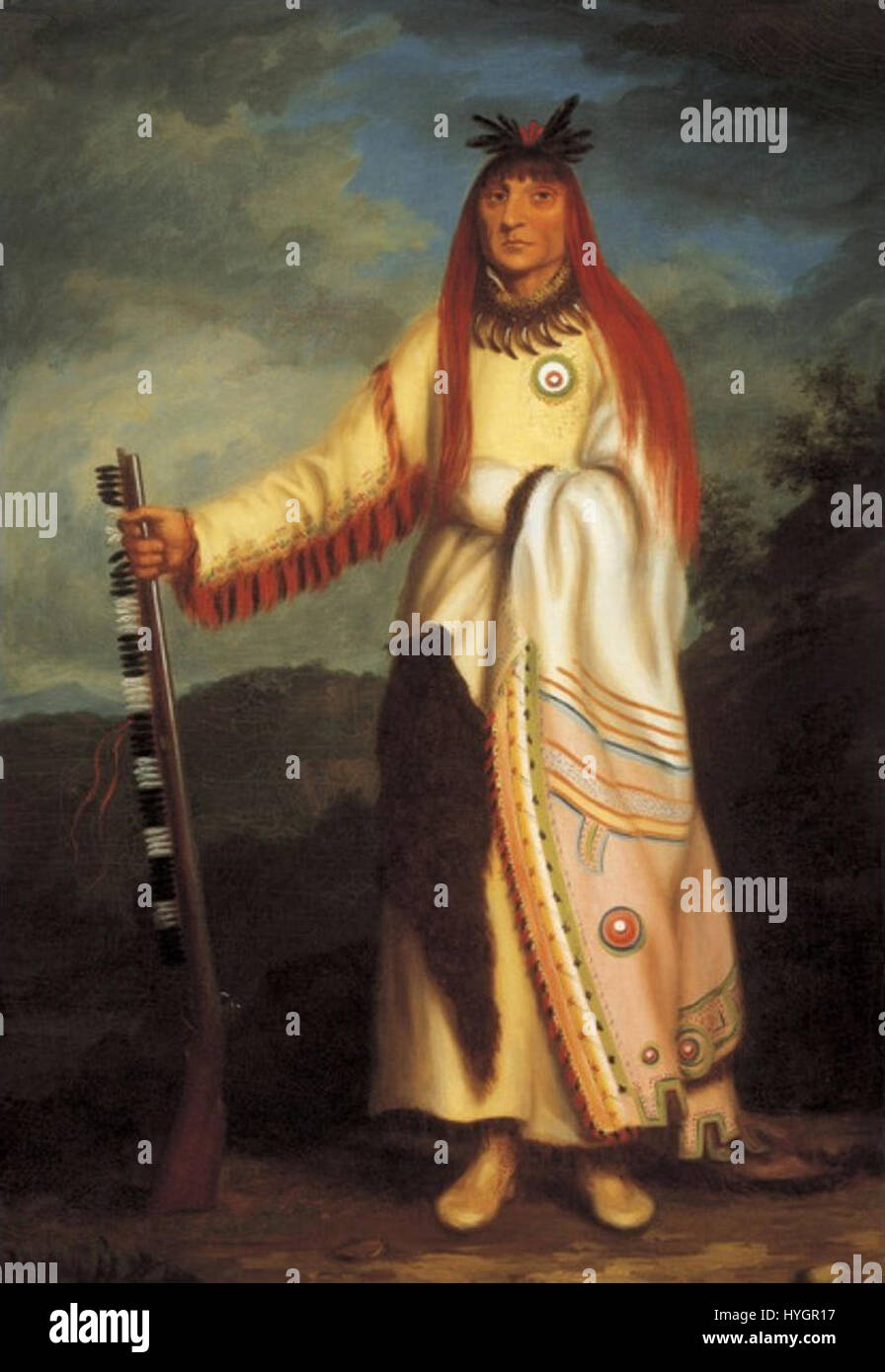 Le portrait de Wanata, le grand chef des Sioux, par Charles Bird King, représente le chef en regalia complet. Le souci du détail de King reflète le pouvoir et la dignité des dirigeants amérindiens au XIXe siècle. Banque D'Images