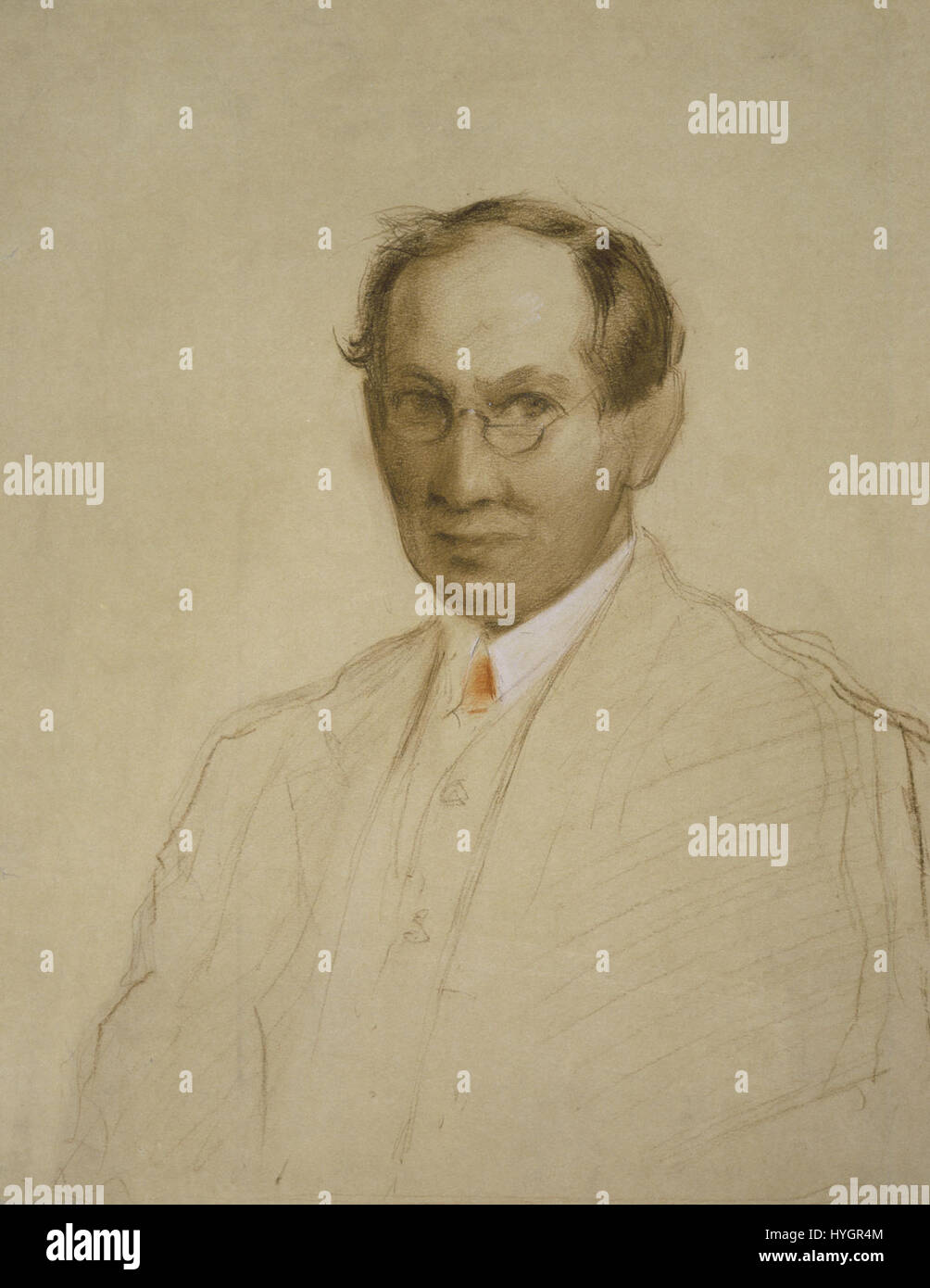 Ce dessin pastel et conte de Hermann Dudley Murphy représente un autoportrait réfléchi, mettant en valeur son habileté à rendre des textures et des émotions avec des matériaux d'art. Banque D'Images