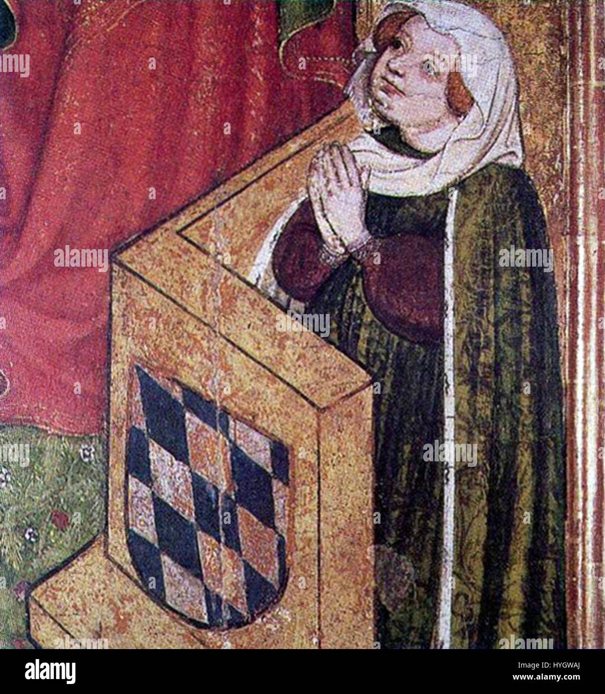 Ce portrait représente Élisabeth de Bavière, duchesse de Landshut, dépeinte comme bienfaiteur. La peinture représente son rôle important dans le mécénat social et culturel au cours du XVe siècle, mettant en évidence son rôle clé dans le contexte historique de son époque. Banque D'Images