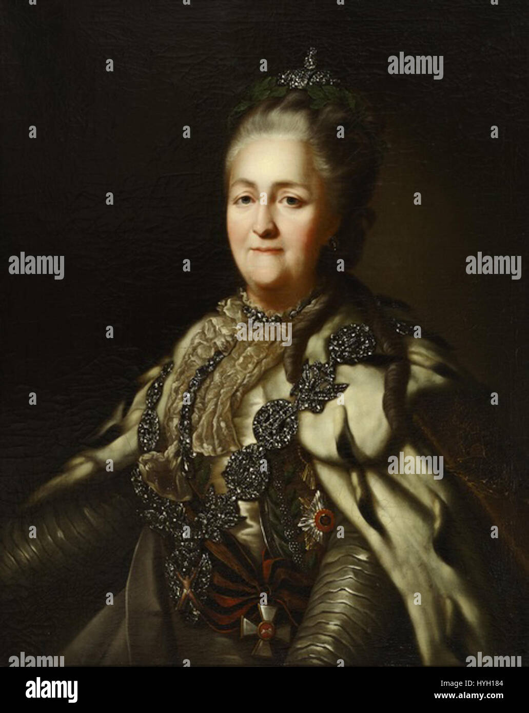 Ce portrait de l'impératrice Catherine II de Russie, peint pendant son règne, la dépeint comme un monarque puissant et digne, reflétant son statut et son influence dans l'histoire européenne. Banque D'Images