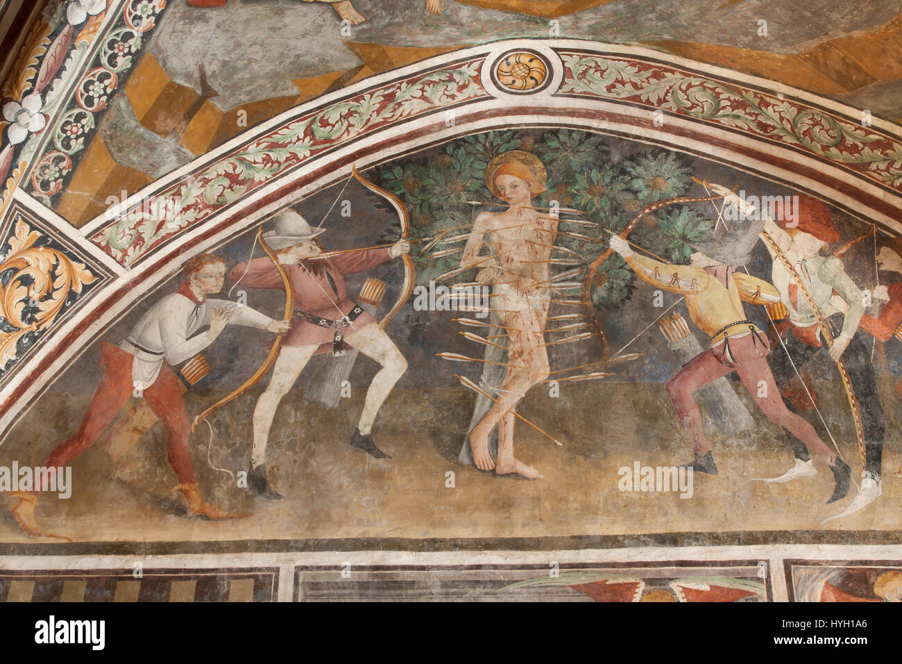 France, Alpes-Maritimes (06), vallée de la Tinée, Saint-Étienne-de-Tinée, chapelle Saint-Sébastien, fresques du chœur par Giovanni Canavesio. Sur le Banque D'Images