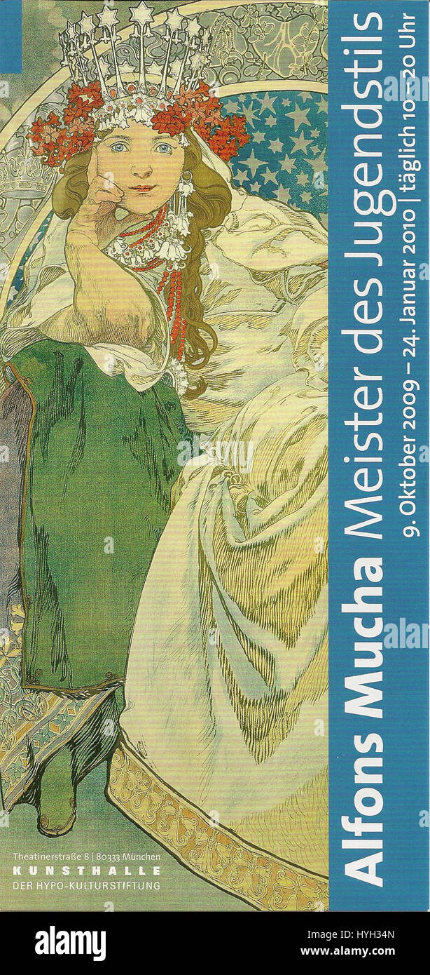 « Prinzessin Hyazinthe » d'Alfons Mucha de 1911 est une affiche Art Nouveau dynamique qui dépeint le personnage de la princesse Jacinthe. L'œuvre est riche en éléments décoratifs et met en valeur l'utilisation caractéristique de Mucha des lignes fluides et des motifs floraux. Banque D'Images
