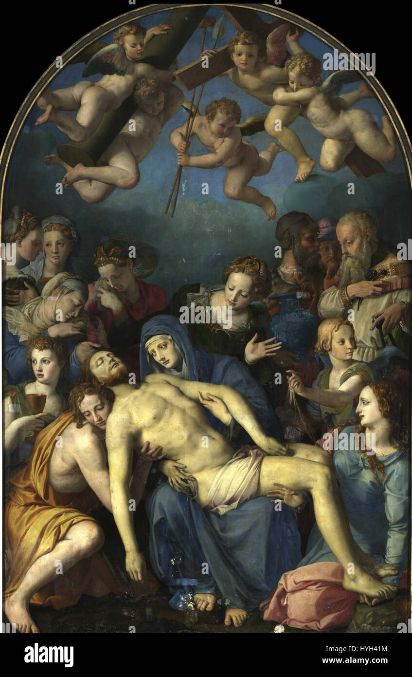 La déposition du Christ est une œuvre d’art religieuse bien connue représentant le moment où le corps du Christ est enlevé de la croix. Cette scène émotionnelle capture la tristesse et la révérence des disciples de Christ. Banque D'Images