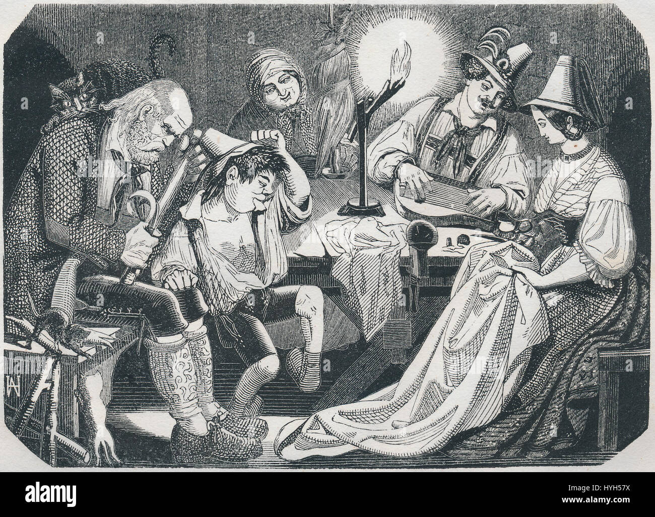 'Vergissmeinnicht', créé en 1849 par Spindler Trottl, représente une scène poignante symbolisant la mémoire et la perte, en utilisant le motif des oublies pour transmettre des nuances émotionnelles profondes. Banque D'Images