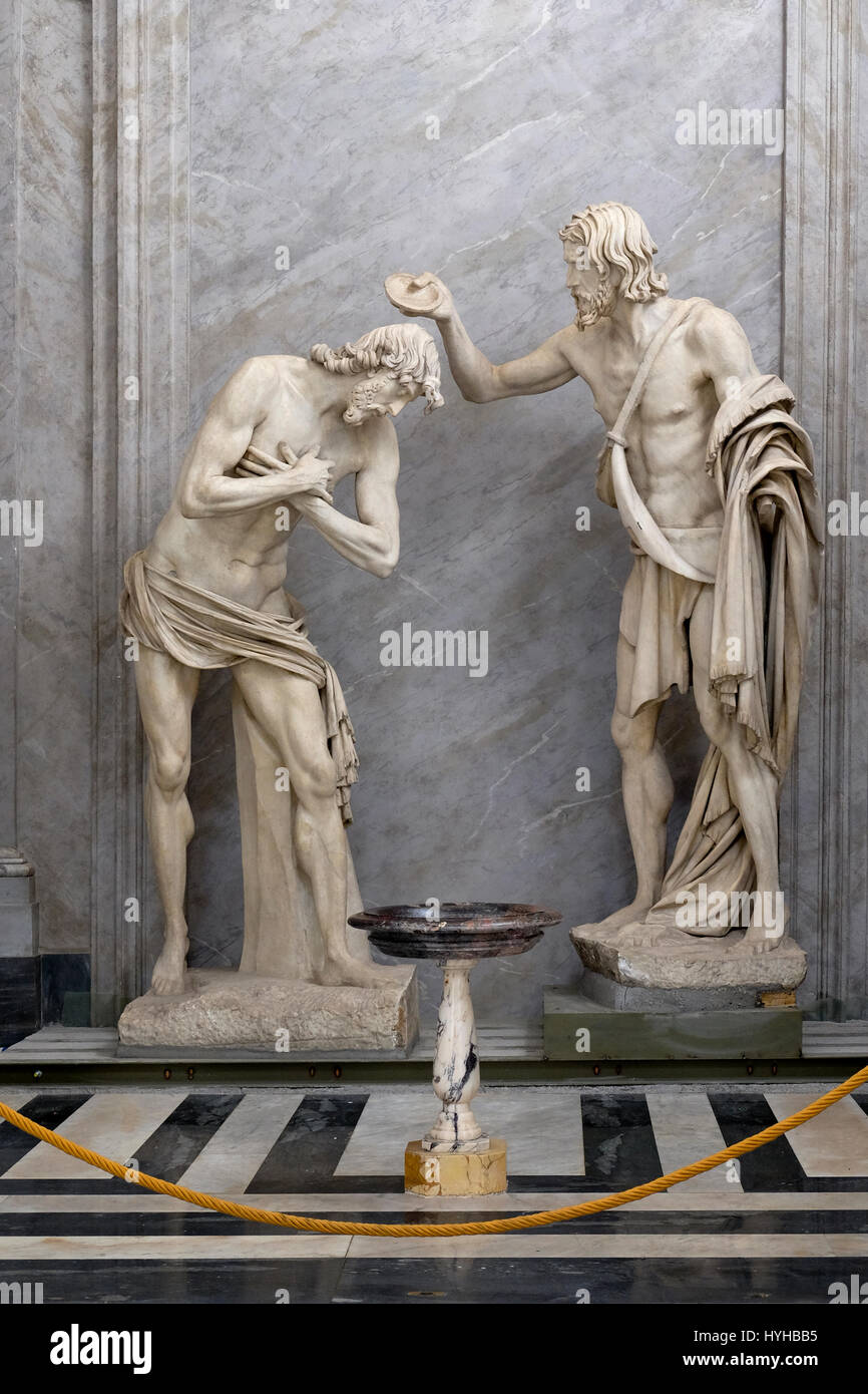 "Le Baptême du Christ" (1665) par le sculpteur Francesco Mochi, collaborateur et élève de Gian Lorenzo Bernini. Les deux statues de Saint Giovanni Batt Banque D'Images