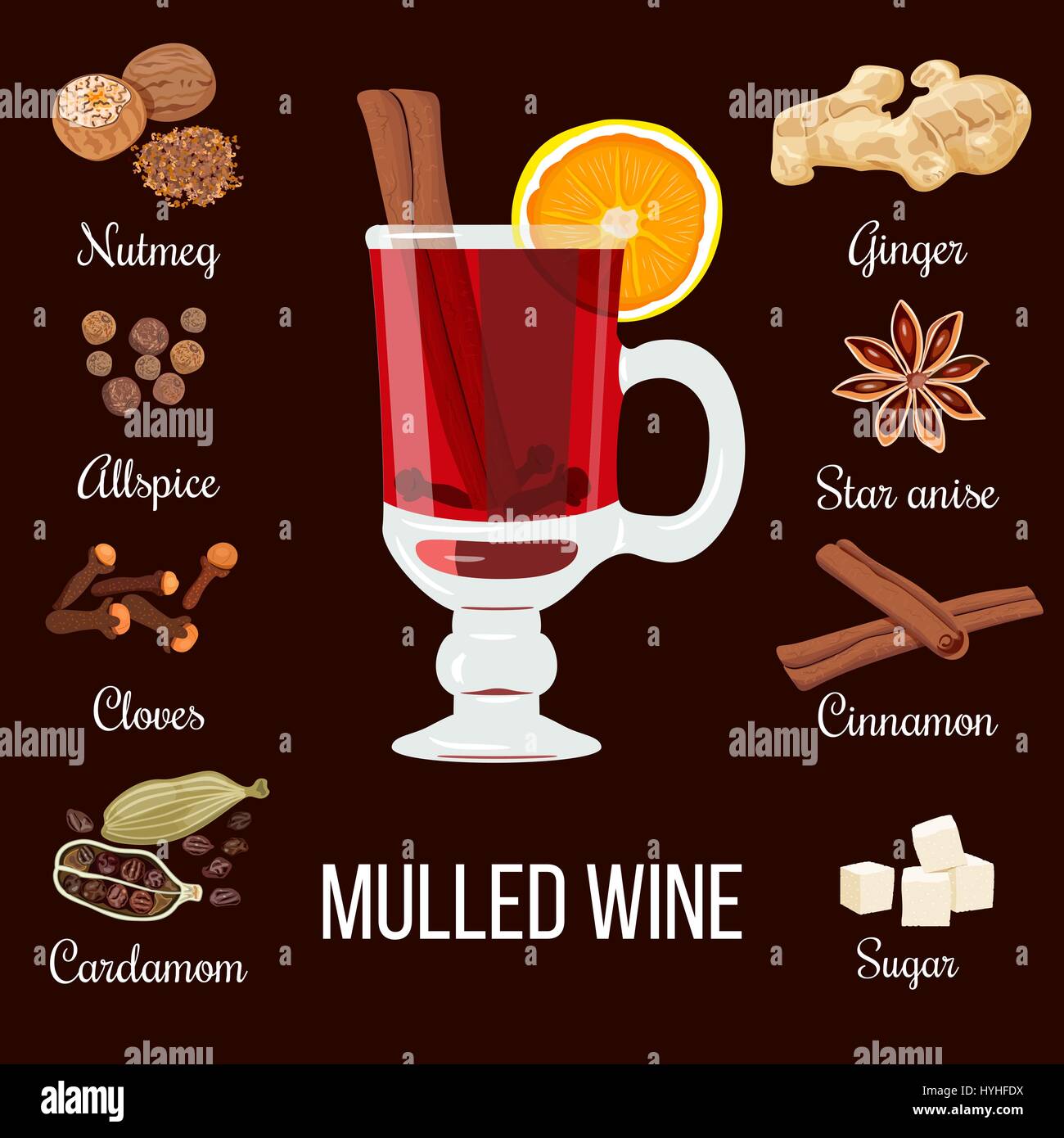 Vin chaud avec des épices Illustration de Vecteur