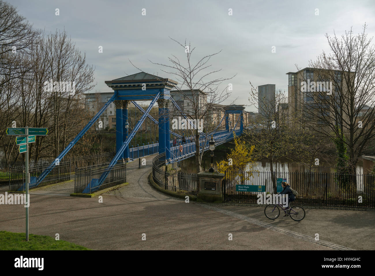 St Andrew's Suspension Bridge sur la rivière Clyde, à sud, Glasgow, Écosse, Royaume-Uni Banque D'Images