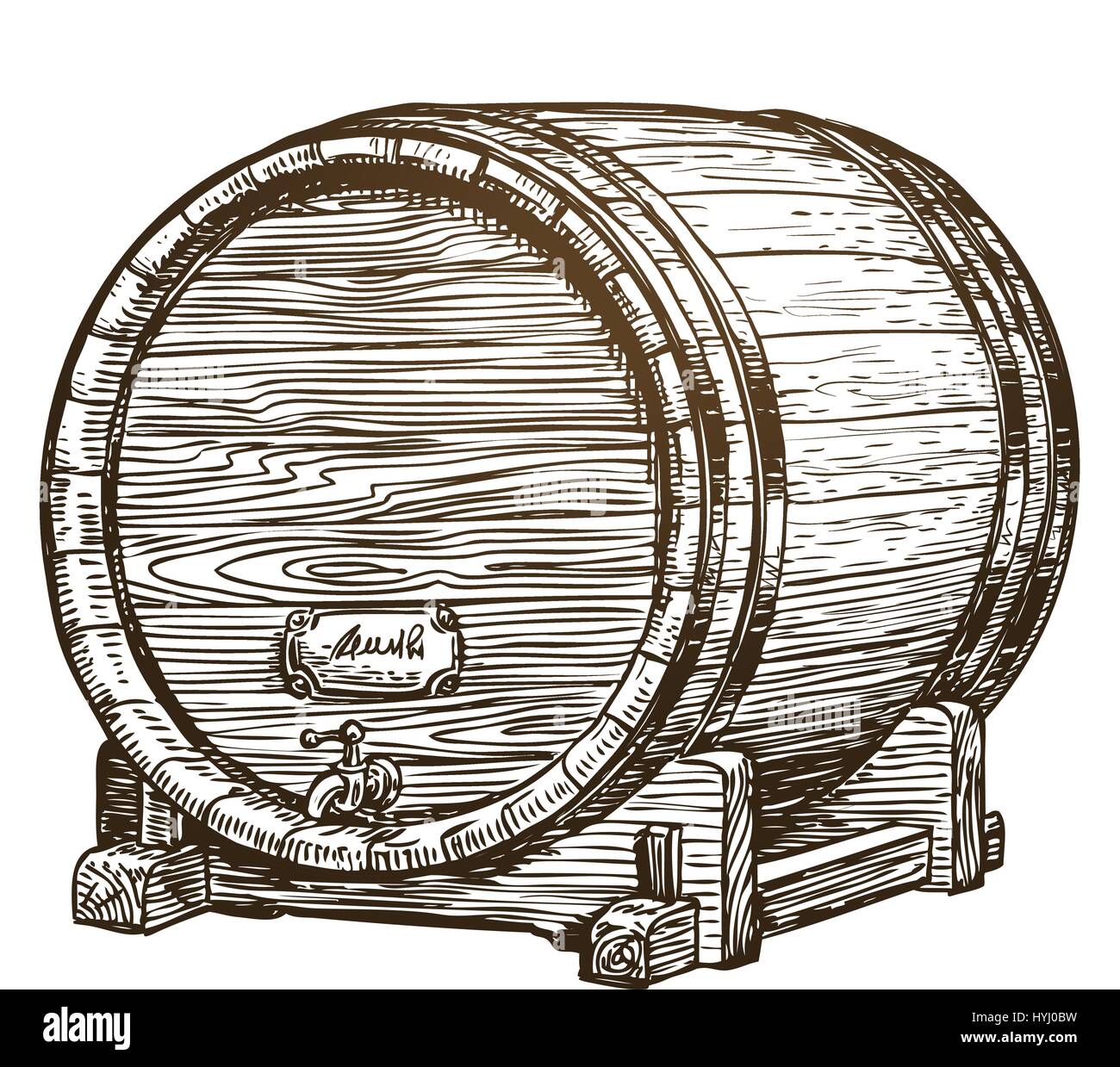 Hand drawn vintage tonneau de vin en bois. Verre, fût de chêne croquis. Vector illustration Illustration de Vecteur