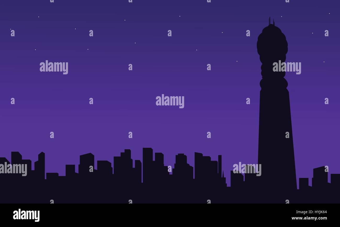 London city building avec BT Tower silhouettes Illustration de Vecteur