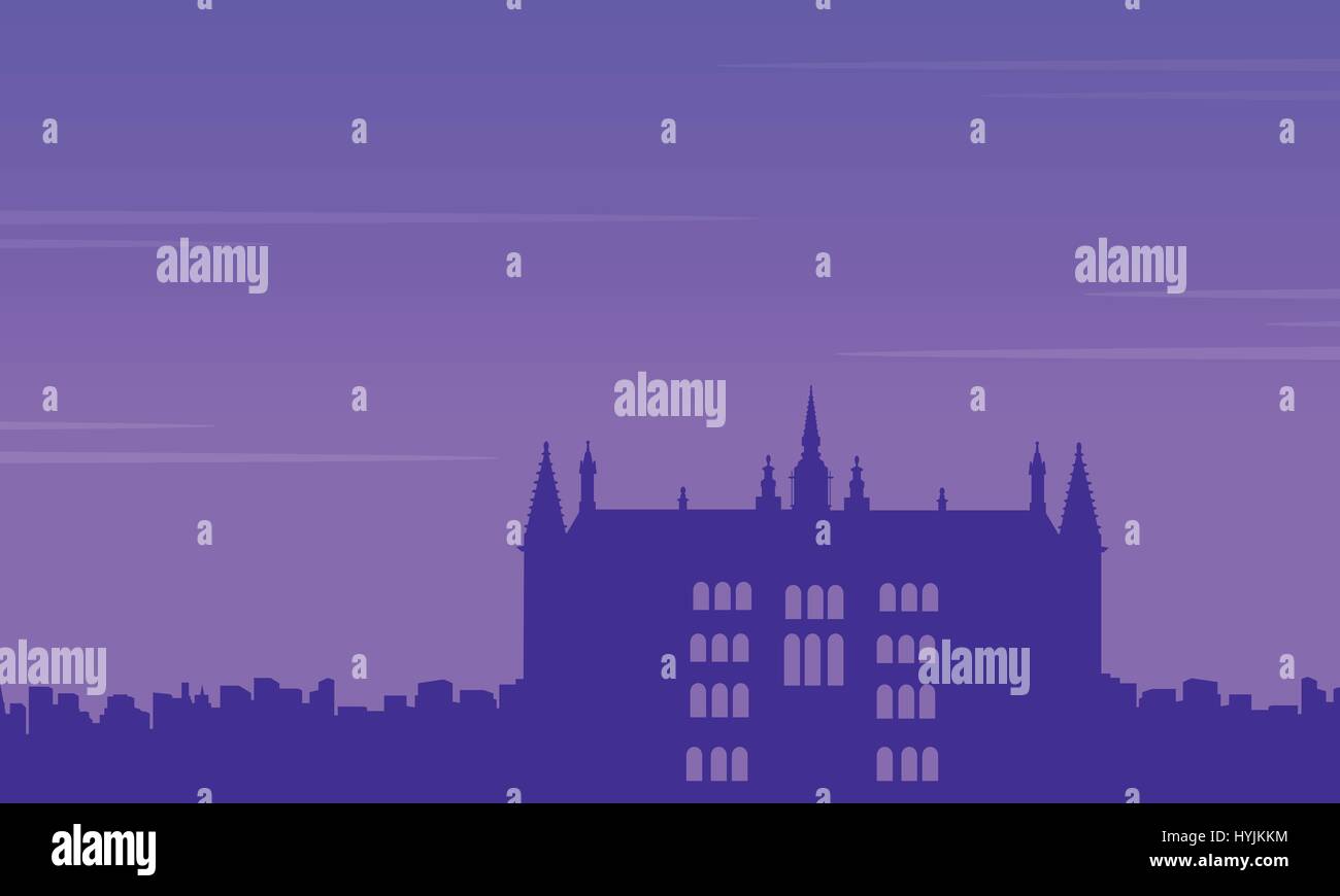London Guidhall à silhouettes nuit paysage Illustration de Vecteur