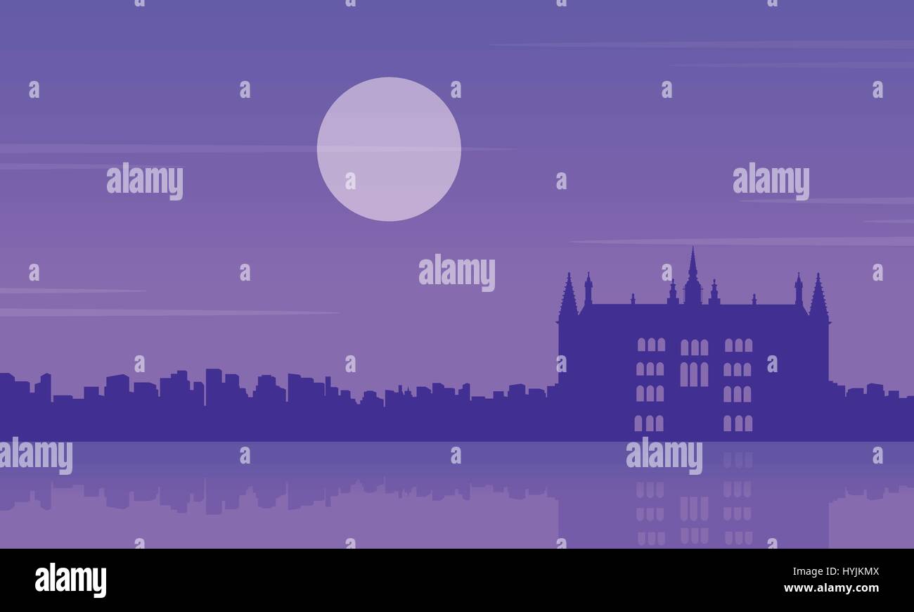 La nuit guidhall paysages silhouettes londres Illustration de Vecteur