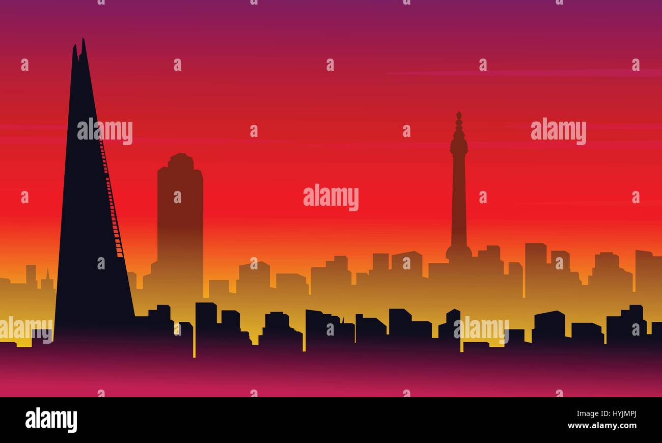 Silhouette de London city avec décor fond rouge Illustration de Vecteur