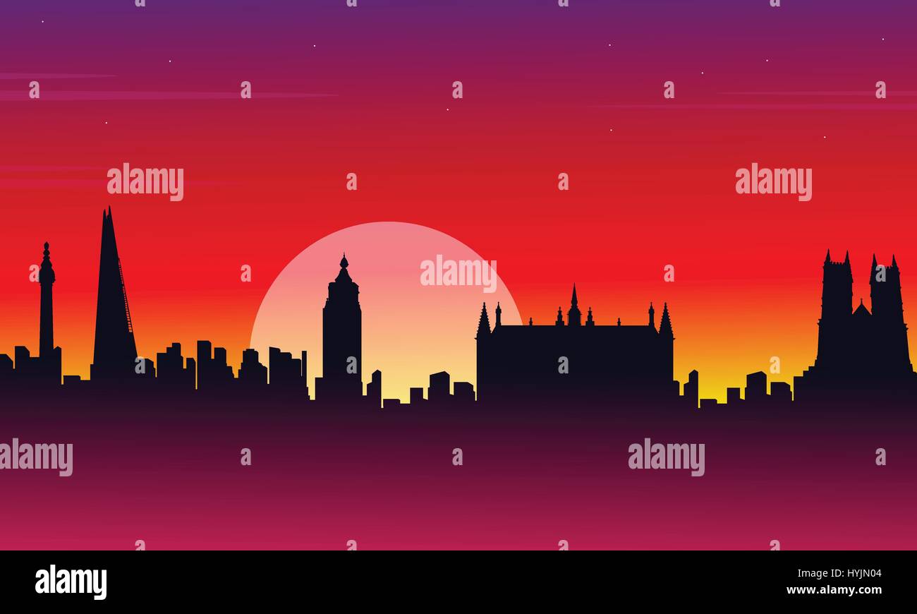 Paysage de beauté style silhouette London city Illustration de Vecteur