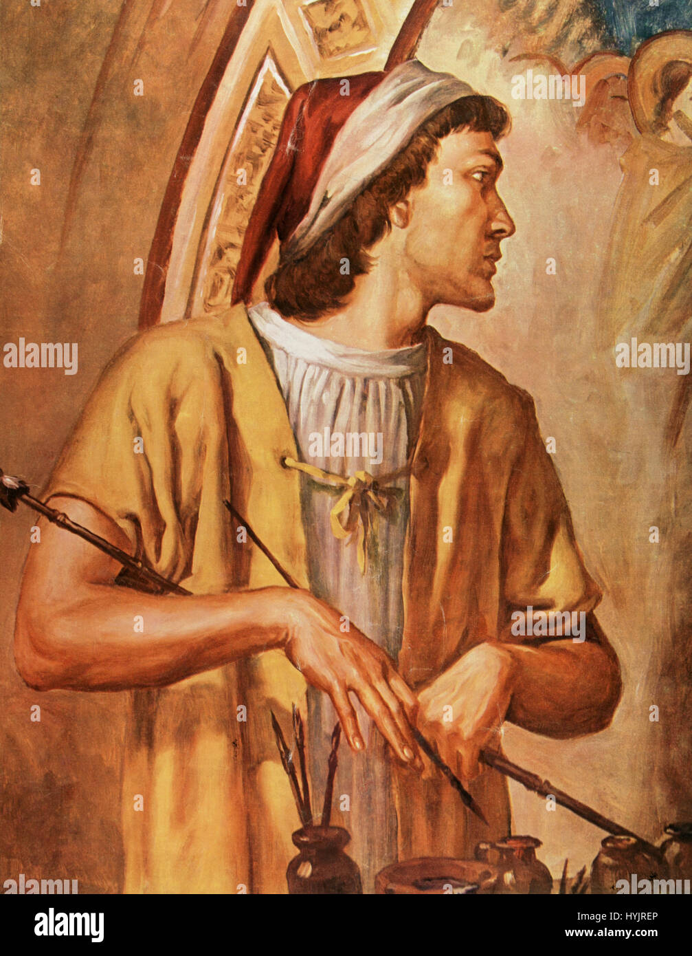 Giotto di Bondone (1266/7-1337). Peintre et Architecte italien. Fin du Moyen Âge. Portrait. L'aquarelle. Banque D'Images