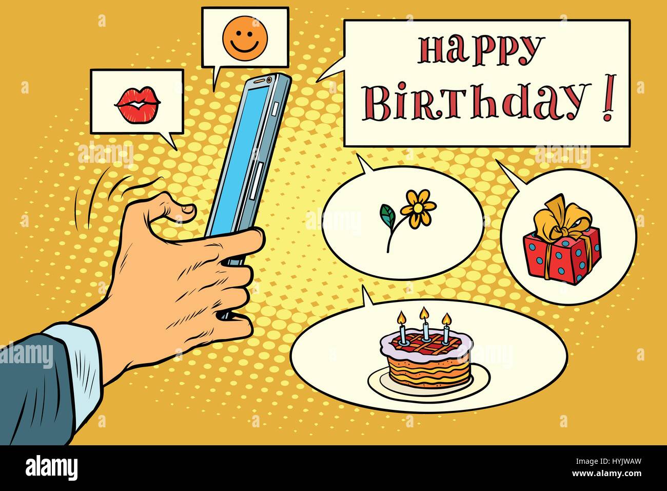 Mobile app bonjour joyeux anniversaire Illustration de Vecteur